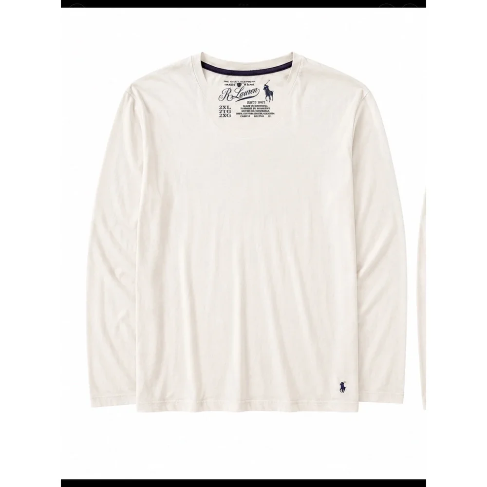 Polo Ralph Lauren Mens 2XL Cream Long Sleeve Sleep Shirt Cotton Lounge Tee‎ Logo